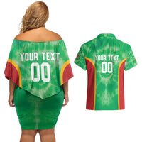 Lithuania Tie Dye Basketball Custom Couples Matching Off Shoulder Short Dress and Hawaiian Shirt Lietuva Skeleton Green - Wonder Print Shop