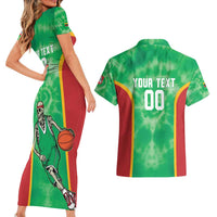 Lithuania Tie Dye Basketball Custom Couples Matching Short Sleeve Bodycon Dress and Hawaiian Shirt Lietuva Skeleton Green - Wonder Print Shop