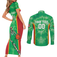 Lithuania Tie Dye Basketball Custom Couples Matching Short Sleeve Bodycon Dress and Long Sleeve Button Shirt Lietuva Skeleton Green - Wonder Print Shop