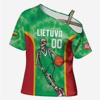 Lithuania Tie Dye Basketball Custom Cross Shoulder Shirt Lietuva Skeleton Green - Wonder Print Shop
