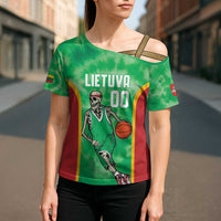 Lithuania Tie Dye Basketball Custom Cross Shoulder Shirt Lietuva Skeleton Green - Wonder Print Shop