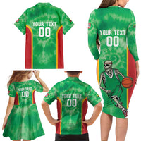 Lithuania Tie Dye Basketball Custom Family Matching Long Sleeve Bodycon Dress and Hawaiian Shirt Lietuva Skeleton Green - Wonder Print Shop