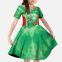 Lithuania Tie Dye Basketball Custom Family Matching Off The Shoulder Long Sleeve Dress and Hawaiian Shirt Lietuva Skeleton Green - Wonder Print Shop
