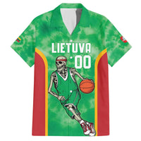 Lithuania Tie Dye Basketball Custom Family Matching Off The Shoulder Long Sleeve Dress and Hawaiian Shirt Lietuva Skeleton Green - Wonder Print Shop