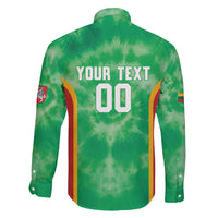 Lithuania Tie Dye Basketball Custom Family Matching Off The Shoulder Long Sleeve Dress and Hawaiian Shirt Lietuva Skeleton Green - Wonder Print Shop