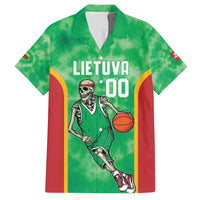 Lithuania Tie Dye Basketball Custom Family Matching Off Shoulder Maxi Dress and Hawaiian Shirt Lietuva Skeleton Green - Wonder Print Shop
