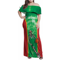 Lithuania Tie Dye Basketball Custom Family Matching Off Shoulder Maxi Dress and Hawaiian Shirt Lietuva Skeleton Green - Wonder Print Shop