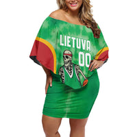 Lithuania Tie Dye Basketball Custom Family Matching Off Shoulder Short Dress and Hawaiian Shirt Lietuva Skeleton Green - Wonder Print Shop