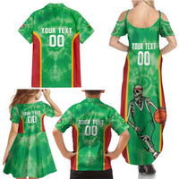 Lithuania Tie Dye Basketball Custom Family Matching Summer Maxi Dress and Hawaiian Shirt Lietuva Skeleton Green - Wonder Print Shop