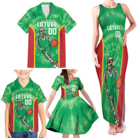 Lithuania Tie Dye Basketball Custom Family Matching Tank Maxi Dress and Hawaiian Shirt Lietuva Skeleton Green - Wonder Print Shop