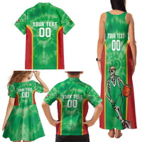 Lithuania Tie Dye Basketball Custom Family Matching Tank Maxi Dress and Hawaiian Shirt Lietuva Skeleton Green - Wonder Print Shop