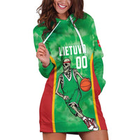 Lithuania Tie Dye Basketball Custom Hoodie Dress Lietuva Skeleton Green - Wonder Print Shop