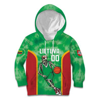 Lithuania Tie Dye Basketball Custom Kid Hoodie Lietuva Skeleton Green - Wonder Print Shop