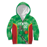Lithuania Tie Dye Basketball Custom Kid Hoodie Lietuva Skeleton Green - Wonder Print Shop
