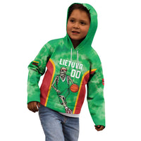 Lithuania Tie Dye Basketball Custom Kid Hoodie Lietuva Skeleton Green - Wonder Print Shop