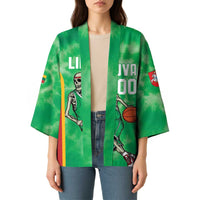 Lithuania Tie Dye Basketball Custom Kimono Lietuva Skeleton Green - Wonder Print Shop