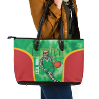 Lithuania Tie Dye Basketball Custom Leather Tote Bag Lietuva Skeleton Green - Wonder Print Shop