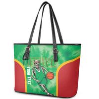 Lithuania Tie Dye Basketball Custom Leather Tote Bag Lietuva Skeleton Green - Wonder Print Shop