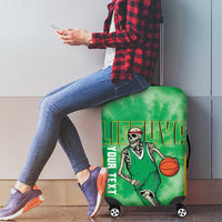 Lithuania Tie Dye Basketball Custom Luggage Cover Lietuva Skeleton Green - Wonder Print Shop