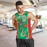 Lithuania Tie Dye Basketball Custom Men Tank Top Lietuva Skeleton Green - Wonder Print Shop