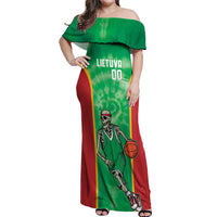 Lithuania Tie Dye Basketball Custom Off Shoulder Maxi Dress Lietuva Skeleton Green - Wonder Print Shop