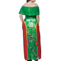 Lithuania Tie Dye Basketball Custom Off Shoulder Maxi Dress Lietuva Skeleton Green - Wonder Print Shop