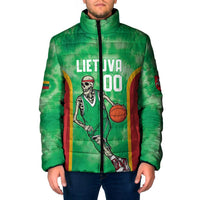 Lithuania Tie Dye Basketball Custom Padded Jacket Lietuva Skeleton Green - Wonder Print Shop