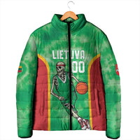 Lithuania Tie Dye Basketball Custom Padded Jacket Lietuva Skeleton Green - Wonder Print Shop