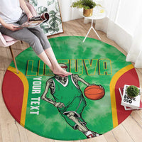Lithuania Tie Dye Basketball Custom Round Carpet Lietuva Skeleton Green - Wonder Print Shop