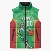 Lithuania Tie Dye Basketball Custom Sleeveless Puffer Jacket Lietuva Skeleton Green - Wonder Print Shop