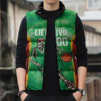 Lithuania Tie Dye Basketball Custom Sleeveless Puffer Jacket Lietuva Skeleton Green - Wonder Print Shop