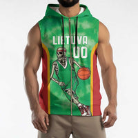 Lithuania Tie Dye Basketball Custom Sleeveless Zip Hoodie Lietuva Skeleton Green - Wonder Print Shop
