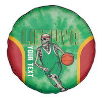Lithuania Tie Dye Basketball Custom Spare Tire Cover Lietuva Skeleton Green - Wonder Print Shop
