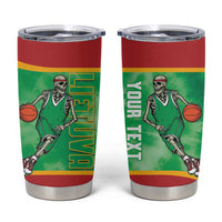 Lithuania Tie Dye Basketball Custom Tumbler Cup Lietuva Skeleton Green - Wonder Print Shop