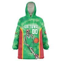 Lithuania Tie Dye Basketball Custom Wearable Blanket Hoodie Lietuva Skeleton Green - Wonder Print Shop
