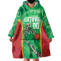 Lithuania Tie Dye Basketball Custom Wearable Blanket Hoodie Lietuva Skeleton Green - Wonder Print Shop