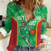 Lithuania Tie Dye Basketball Custom Women Casual Shirt Lietuva Skeleton Green - Wonder Print Shop