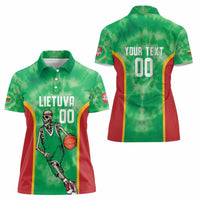 Lithuania Tie Dye Basketball Custom Women Polo Shirt Lietuva Skeleton Green - Wonder Print Shop