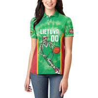 Lithuania Tie Dye Basketball Custom Women Polo Shirt Lietuva Skeleton Green - Wonder Print Shop