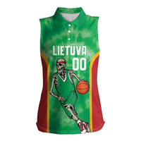Lithuania Tie Dye Basketball Custom Women Sleeveless Polo Shirt Lietuva Skeleton Green - Wonder Print Shop