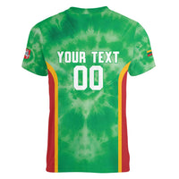 Lithuania Tie Dye Basketball Custom Women V-Neck T-Shirt Lietuva Skeleton Green - Wonder Print Shop
