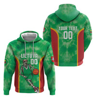 Lithuania Tie Dye Basketball Custom Zip Hoodie Lietuva Skeleton Green - Wonder Print Shop