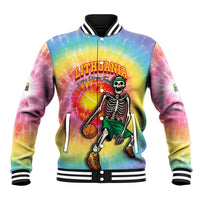 Lithuania Basketball Custom Baseball Jacket 100th Anniversary Skeleton Colorful Tie Dye - Wonder Print Shop