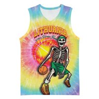 Lithuania Basketball Custom Basketball Jersey 100th Anniversary Skeleton Colorful Tie Dye - Wonder Print Shop