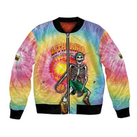 Lithuania Basketball Custom Bomber Jacket 100th Anniversary Skeleton Colorful Tie Dye - Wonder Print Shop
