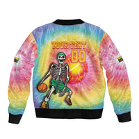 Lithuania Basketball Custom Bomber Jacket 100th Anniversary Skeleton Colorful Tie Dye - Wonder Print Shop