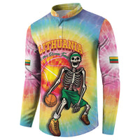Lithuania Basketball Custom Button Sweatshirt 100th Anniversary Skeleton Colorful Tie Dye - Wonder Print Shop