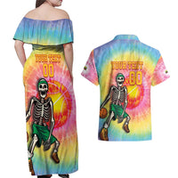 Lithuania Basketball Custom Couples Matching Off Shoulder Maxi Dress and Hawaiian Shirt 100th Anniversary Skeleton Colorful Tie Dye - Wonder Print Shop