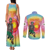 Lithuania Basketball Custom Couples Matching Tank Maxi Dress and Long Sleeve Button Shirt 100th Anniversary Skeleton Colorful Tie Dye - Wonder Print Shop