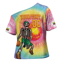 Lithuania Basketball Custom Cross Shoulder Shirt 100th Anniversary Skeleton Colorful Tie Dye - Wonder Print Shop